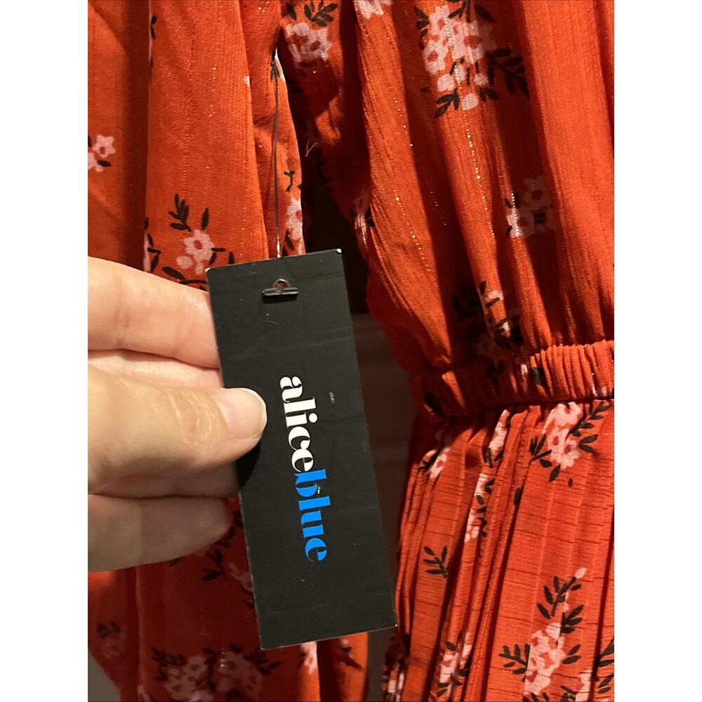 Alice Blue NWT Rust Orange Floral Ruffled V Neck Long Dress 3/4 Balloon Sleeve - Picture 8 of 11